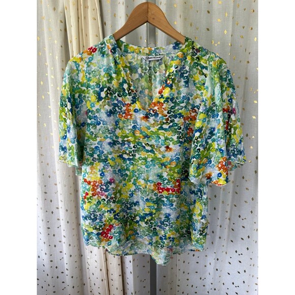 Jams World Women's Hawaii Exclusive All Over Watercolor Flutter Sleeve Blouse S - Picture 2 of 7